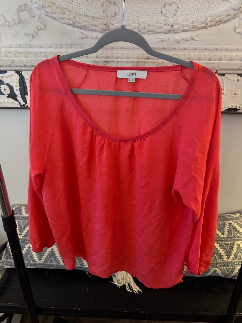 LOFT Bright Red Scoop Neck Long-Sleeve Blouse